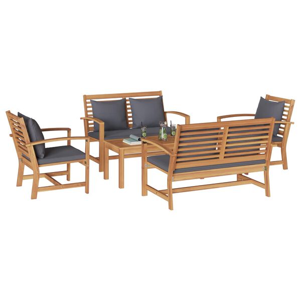 vidaXL Gar&eth;s&oacute;fa sett 5 pcs N&aacute;tt&uacute;rulegur Solid teak vi&eth;ur