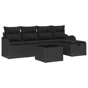 vidaXL Gar&eth;s&oacute;fa sett me&eth; p&uacute;&eth;i me&eth; geymslu 6 pcs Svartur Poly rattan