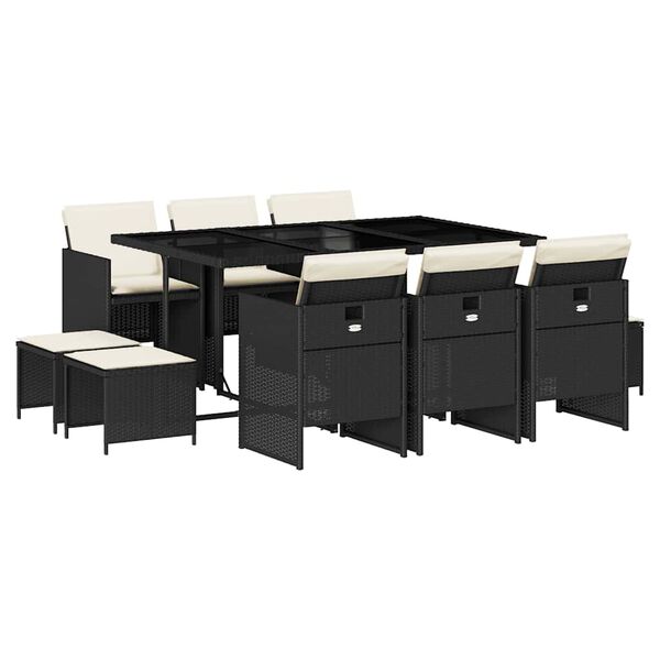 vidaXL 11 Parta Gar&eth;bor&eth;stofusett me&eth; Sessum Svart P&oacute;l&yacute;rattan