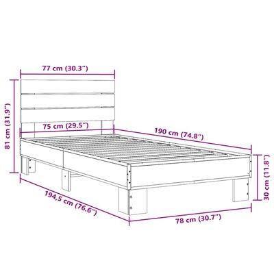 vidaXL Rúmgrind án Dýnu Brún Eikarlitur 75x190 cm