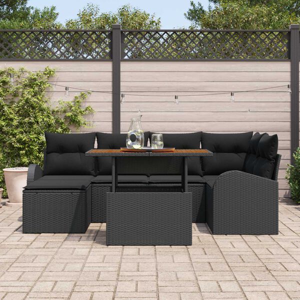 vidaXL Gar&eth;s&oacute;fa sett me&eth; geymslu 7 pcs Svartur Poly rattan