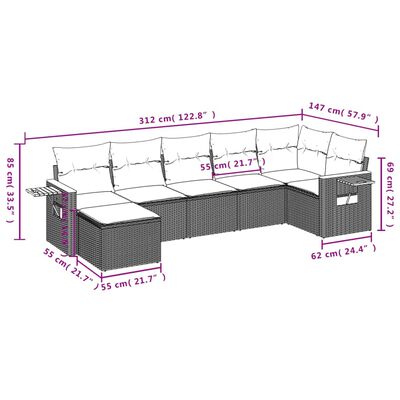 vidaXL 7 Hluta Garðsófasett með Sessum Svart Pólýrattan