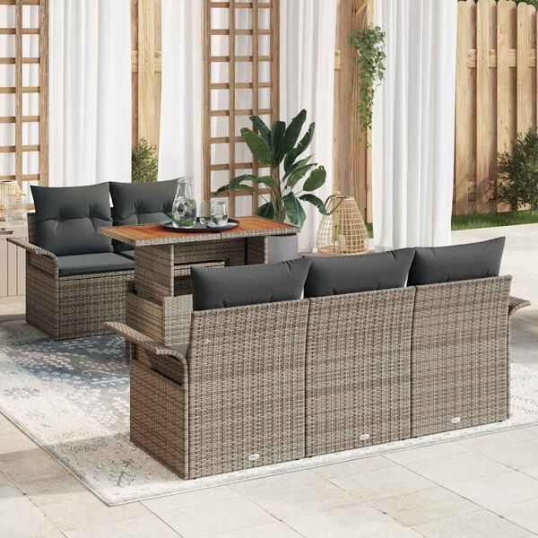 vidaXL Gar&eth;s&oacute;fa sett me&eth; geymslu 6 pcs Gr&aacute;r Poly rattan