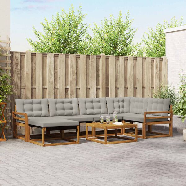 vidaXL &Uacute;ti s&oacute;fasett 7 pcs N&aacute;tt&uacute;rulegt og Lj&oacute;st Gr&aacute;tt Hrein akas&iacute;utr&eacute;