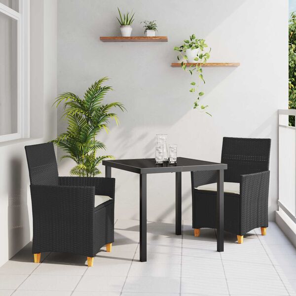 vidaXL Gar&eth;ur bor&eth;sett 3 pcs Svartur p&oacute;l&yacute;rattan