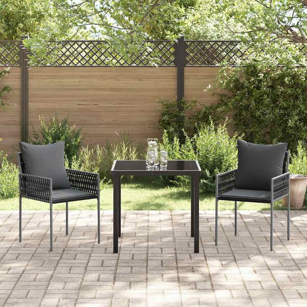 vidaXL Gar&eth;ur bor&eth;sett 3 pcs Svartur og gr&aacute;r PE rattan