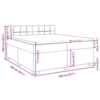 vidaXL Hólfað Springrúm með Dýnu Ljósgrátt 200x200 cm Flauel