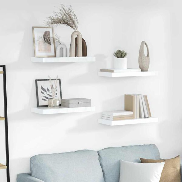 vidaXL Vegghengdar Hillur 4 stk. H&aacute;glans Hv&iacute;tar 50x23x3,8 cm MDF