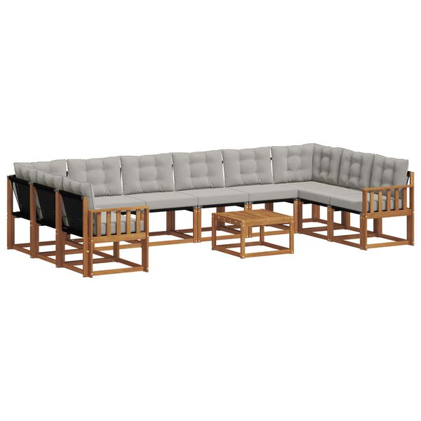 vidaXL &Uacute;ti s&oacute;fasett me&eth; p&uacute;&eth;i 11 pcs N&aacute;tt&uacute;rulegt og Lj&oacute;st Gr&aacute;tt