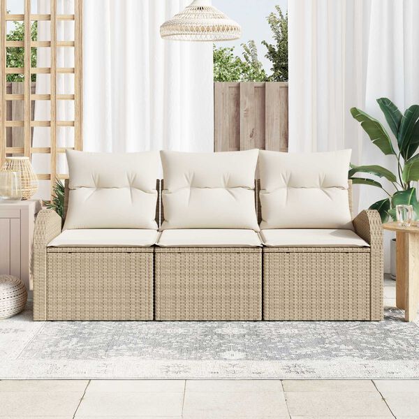 vidaXL Garðsófa sett með púði 3 pcs beige and white Poly rattan