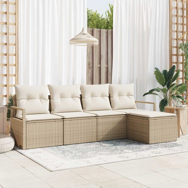 vidaXL S&oacute;fasett me&eth; p&uacute;&eth;i me&eth; geymslu 5 pcs Beige og krem p&oacute;l&yacute;rattan