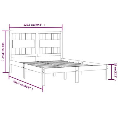 vidaXL Rúmgrind án Dýnu Svört Gegnheil Viður 120x200 cm