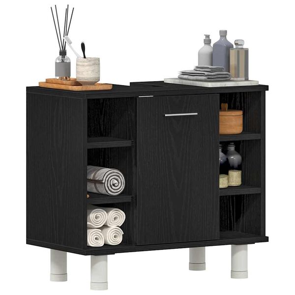 vidaXL Baðherbergisskápur Svartur Eik 60 x 32 x 54 cm Samsettur viður