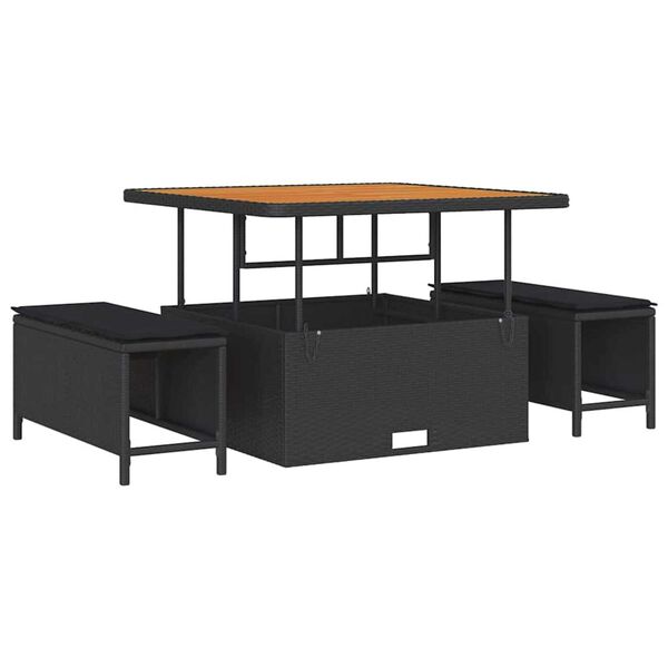 vidaXL Garðsófa sett með púði með geymslu með kodda 8 pcs Svartur