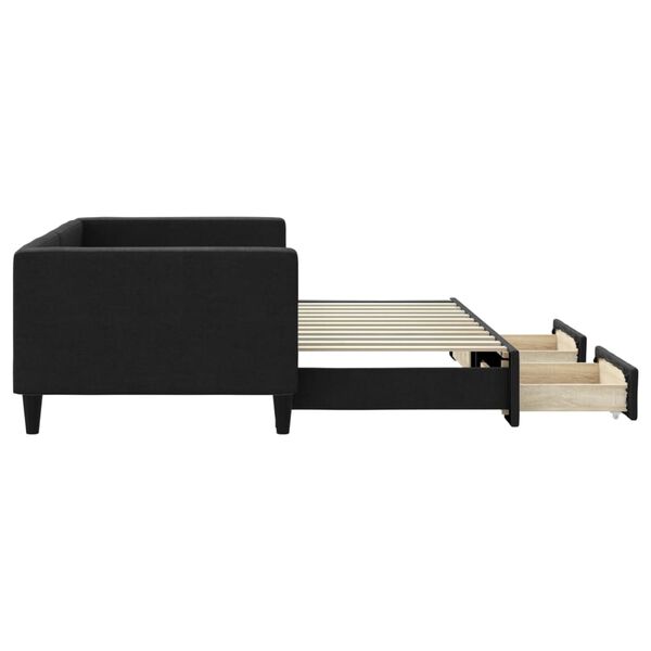 vidaXL Svefns&oacute;fi me&eth; Hj&oacute;lapl&ouml;tu og Sk&uacute;ffum Svartur 90x200 cm Efni