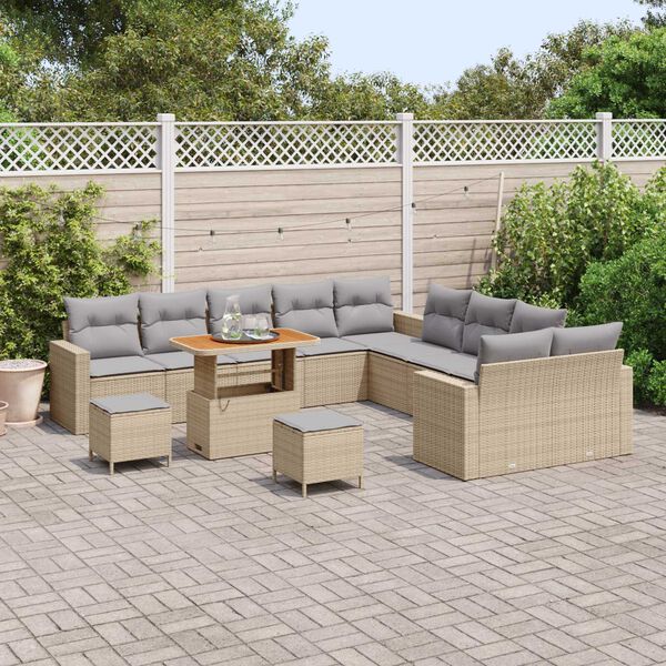 vidaXL Gar&eth;s&oacute;fa sett 13 pcs Drapplita&eth;ur p&oacute;l&yacute;rattan