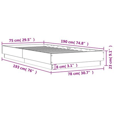 vidaXL Rúmgrind Hvít 75x190 cm Samsettur Viður