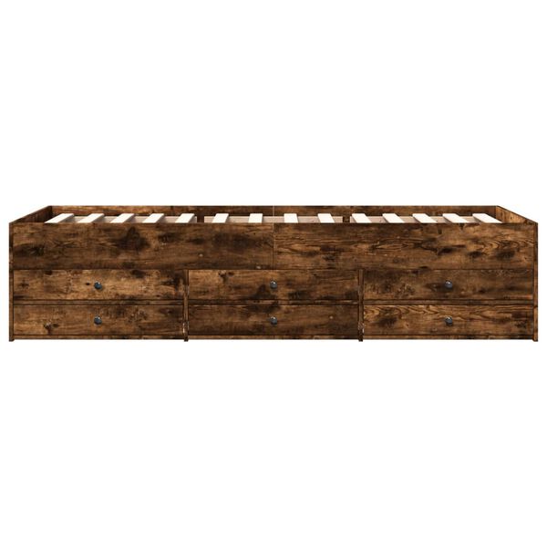 vidaXL Svefnbekkur með Skúffum án Dýnu Reyklituð Eik 100x200 cm