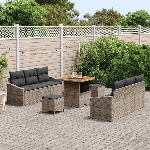 vidaXL Garðsófa sett með púði 9 pcs Grár Poly rattan