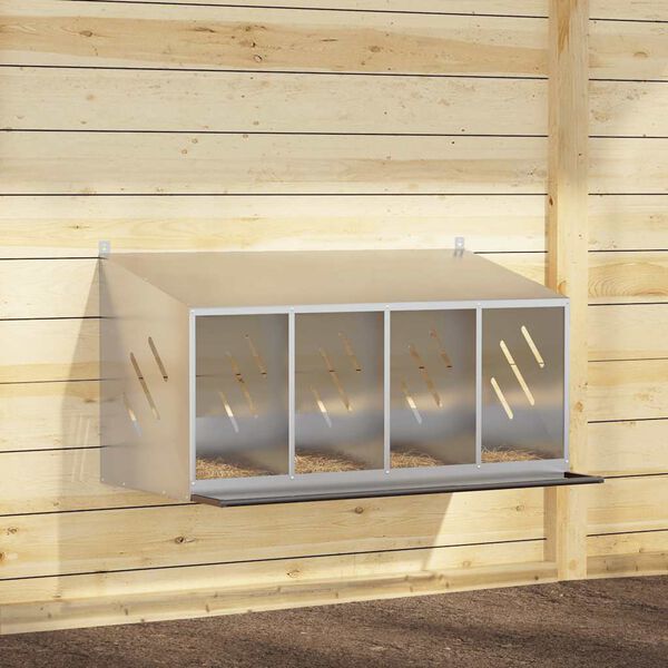 vidaXL kjúklingahreiðurbox með 4 hólfum galvaniseruðu silfurmálmi