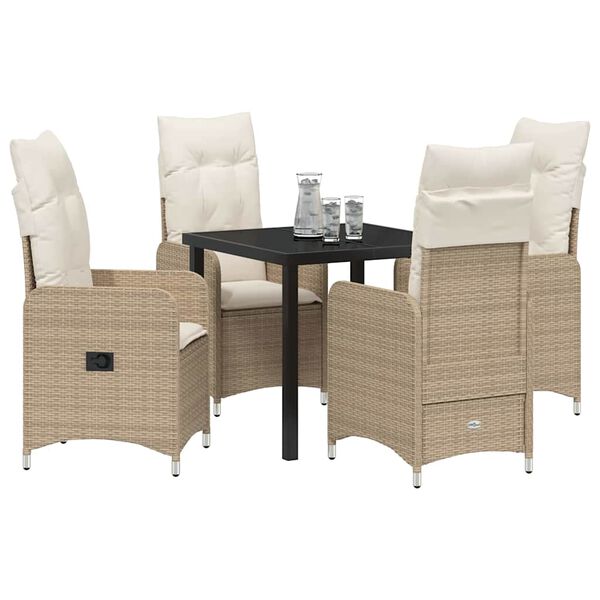vidaXL Garður borðsett með púði 5 pcs Drapplitaður Poly rattan