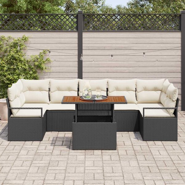 vidaXL Gar&eth;s&oacute;fa sett me&eth; geymslu 8 pcs Svartur Poly rattan