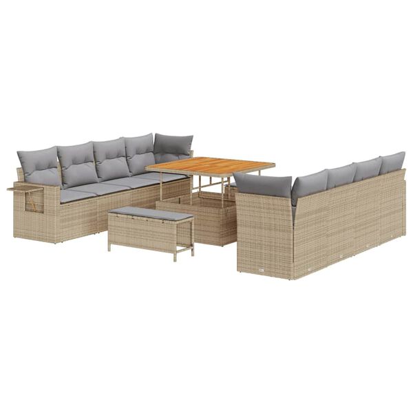 vidaXL Gar&eth;s&oacute;fa sett me&eth; p&uacute;&eth;i 11 pcs Beige og lj&oacute;sgr&aacute;r p&oacute;l&yacute;rattan