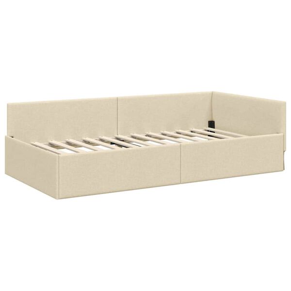 vidaXL Hornrúm ramma með höfuðgafl Rjómalitur 90 cm x 200 cm Flauel