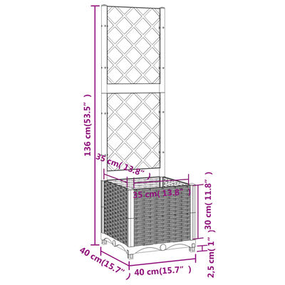 vidaXL Gróðurkassi með Rimlagrind 40x40x136 cm Hvítt PP