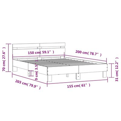 vidaXL Rúmgrind með LED án Dýnu Svört 150x200 cm