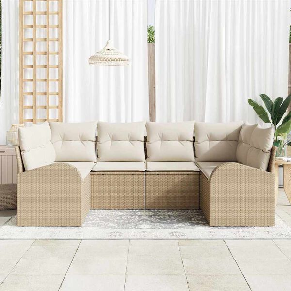 vidaXL Garðsófa sett með púði 6 pcs Drapplitaður Poly rattan
