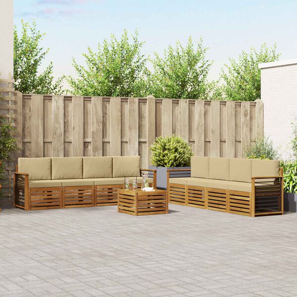 vidaXL S&oacute;fasett me&eth; p&uacute;&eth;i 9 pcs N&aacute;tt&uacute;rulegt og B&eacute;ig Hrein akas&iacute;utr&eacute;