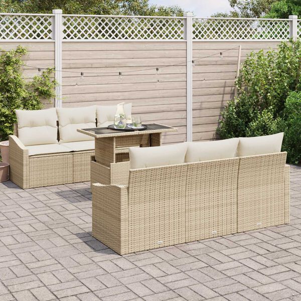vidaXL Gar&eth;s&oacute;fa sett me&eth; geymslu 7 pcs Beige og krem p&oacute;l&yacute;rattan