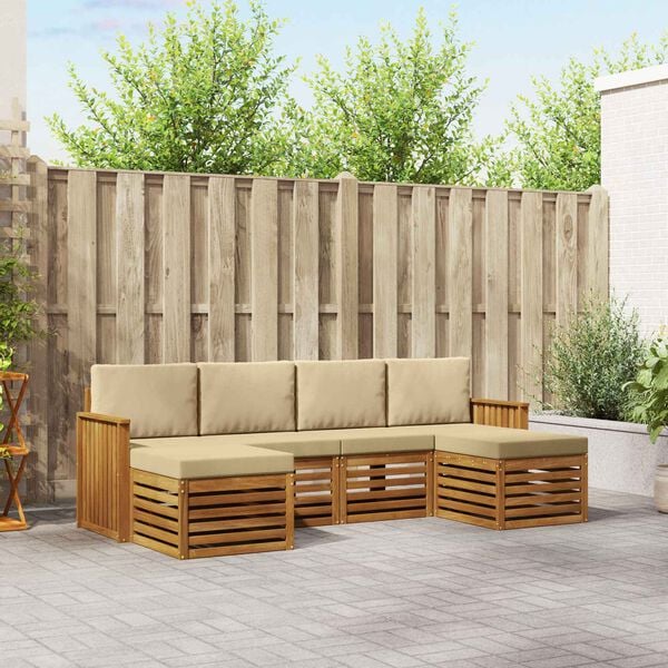 vidaXL S&oacute;fasett me&eth; p&uacute;&eth;i 6 pcs N&aacute;tt&uacute;rulegt og B&eacute;ig Hrein akas&iacute;utr&eacute;