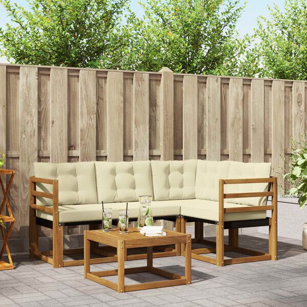 vidaXL &Uacute;ti s&oacute;fasett me&eth; p&uacute;&eth;i 5 pcs N&aacute;tt&uacute;rulegt og Krem