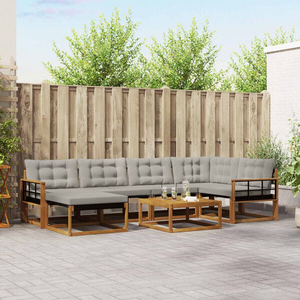 vidaXL &Uacute;ti s&oacute;fasett 7 pcs N&aacute;tt&uacute;rulegt og Lj&oacute;st Gr&aacute;tt Hrein akas&iacute;utr&eacute;