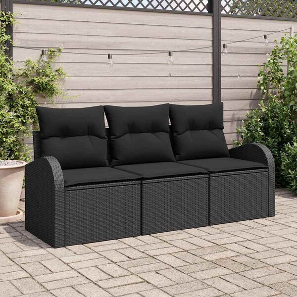 vidaXL Gar&eth;s&oacute;fa sett me&eth; p&uacute;&eth;i 3 pcs Svartur Poly rattan