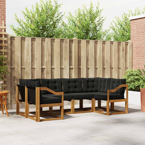 vidaXL &Uacute;ti s&oacute;fasett me&eth; p&uacute;&eth;i 6 pcs N&aacute;tt&uacute;rulegur og svartur