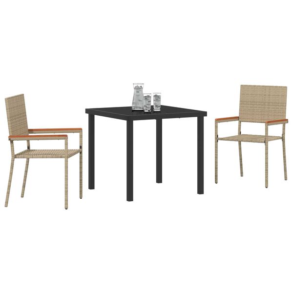 vidaXL Gar&eth;ur bor&eth;sett me&eth; p&uacute;&eth;i 3 pcs Drapplita&eth;ur p&oacute;l&yacute;rattan