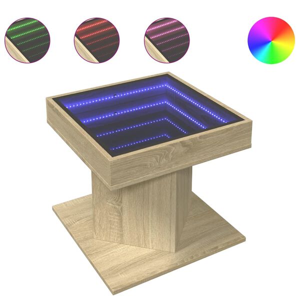 vidaXL Sófaborð með LED Sonoma Eik 50x50x45 cm Samsettur Viður