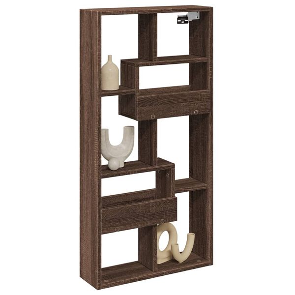 vidaXL Veggfestur Sk&aacute;pur Br&uacute;n Eik 50x15x100 cm Samsettur Vi&eth;ur