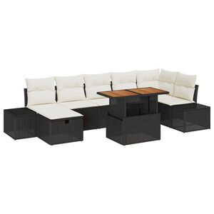 vidaXL Gar&eth;s&oacute;fa sett me&eth; p&uacute;&eth;i me&eth; geymslu 8 pcs Svartur p&oacute;l&yacute;rattan