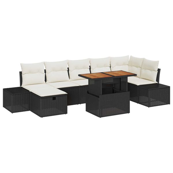vidaXL Gar&eth;s&oacute;fa sett me&eth; p&uacute;&eth;i me&eth; geymslu 8 pcs Svartur p&oacute;l&yacute;rattan