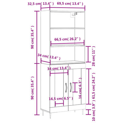 vidaXL Hár Skápur Brún Eik 69,5x34x180 cm Samsettur Viður