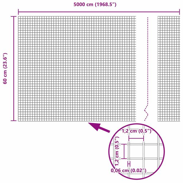 vidaXL Suðuvírs girðing Silfur 0.6 x 50 m Stál