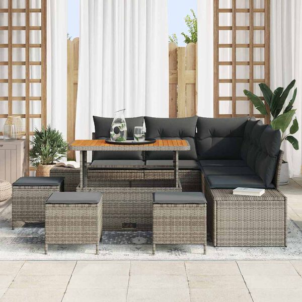 vidaXL Gar&eth;s&oacute;fa sett me&eth; p&uacute;&eth;i me&eth; geymslu 9 pcs Gr&aacute;r Poly rattan