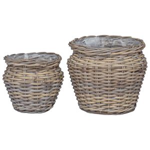 vidaXL Pl&ouml;ntuk&ouml;rfu me&eth; geymslu 2 pcs Gr&aacute;r Lacak rattan