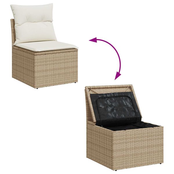 vidaXL Gar&eth;s&oacute;fa sett me&eth; p&uacute;&eth;i 8 pcs Beige og Hv&iacute;tt p&oacute;l&yacute;rattan