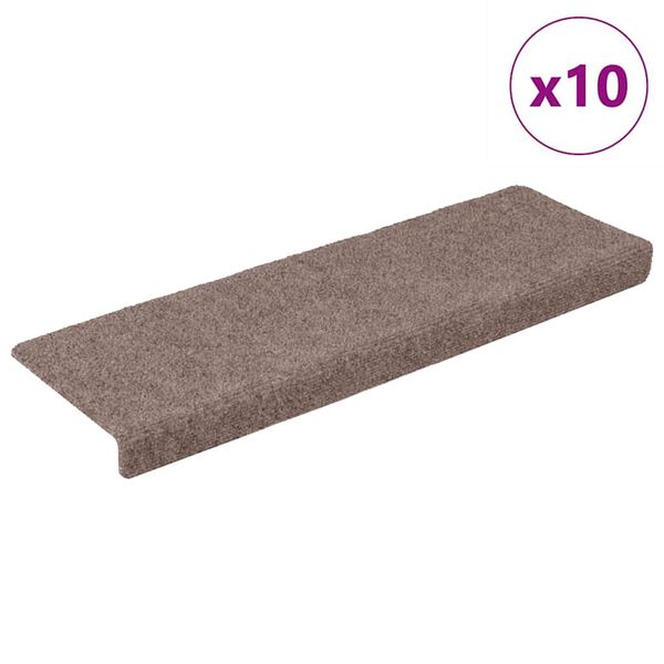 vidaXL Stigamottur sj&aacute;lfl&iacute;mandi 10 stk 65x21x4 cm Lj&oacute;sbr&uacute;nar r&eacute;tthyrndar br&uacute;nir