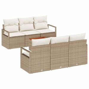 vidaXL Gar&eth;s&oacute;fa sett me&eth; geymslu 7 pcs Beige og krem p&oacute;l&yacute;rattan
